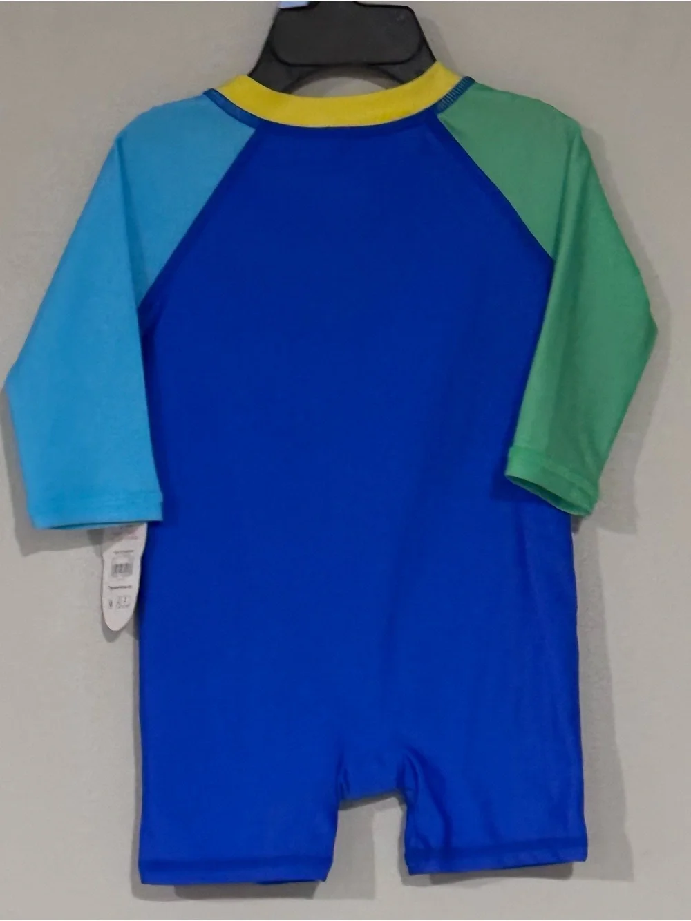 Wonder Nation Boys' Blue Colorblock Zip-Front Rash Guard Swimsuit UPF 50+